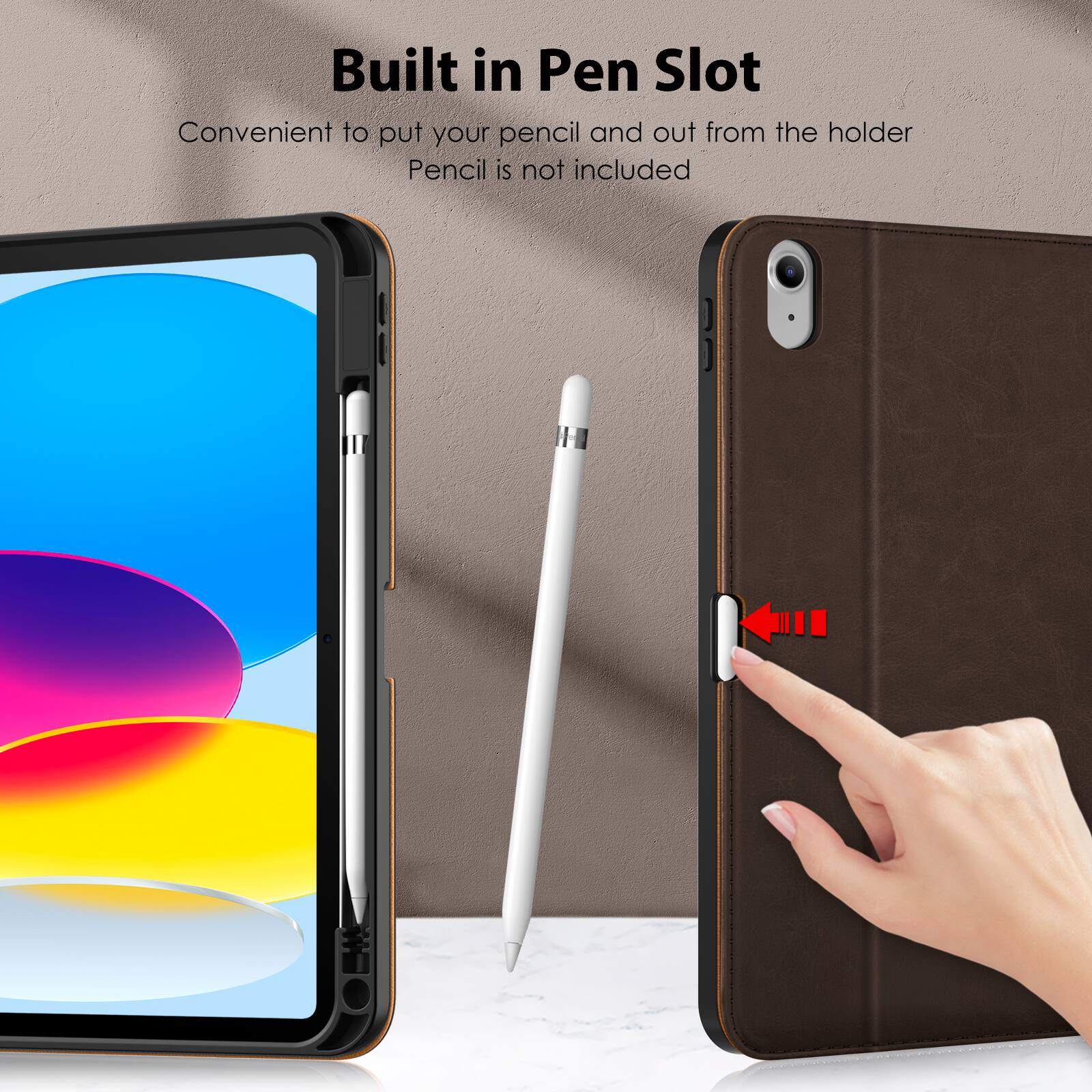 Built in Pen Slot  
Convenient to put your pencil and out from the holder  
Pencil is not included
