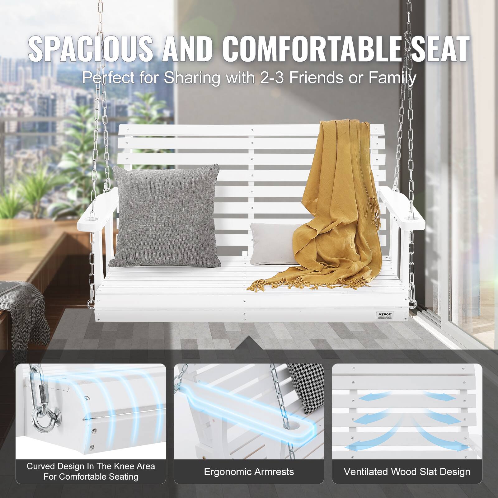 SPACIOUS AND COMFORTABLE SEAT
Perfect for Sharing with 2-3 Friends or Family

- Curved Design in the Knee Area for Comfortable Seating
- Ergonomic Armrests
- Ventilated Wood Slat Design