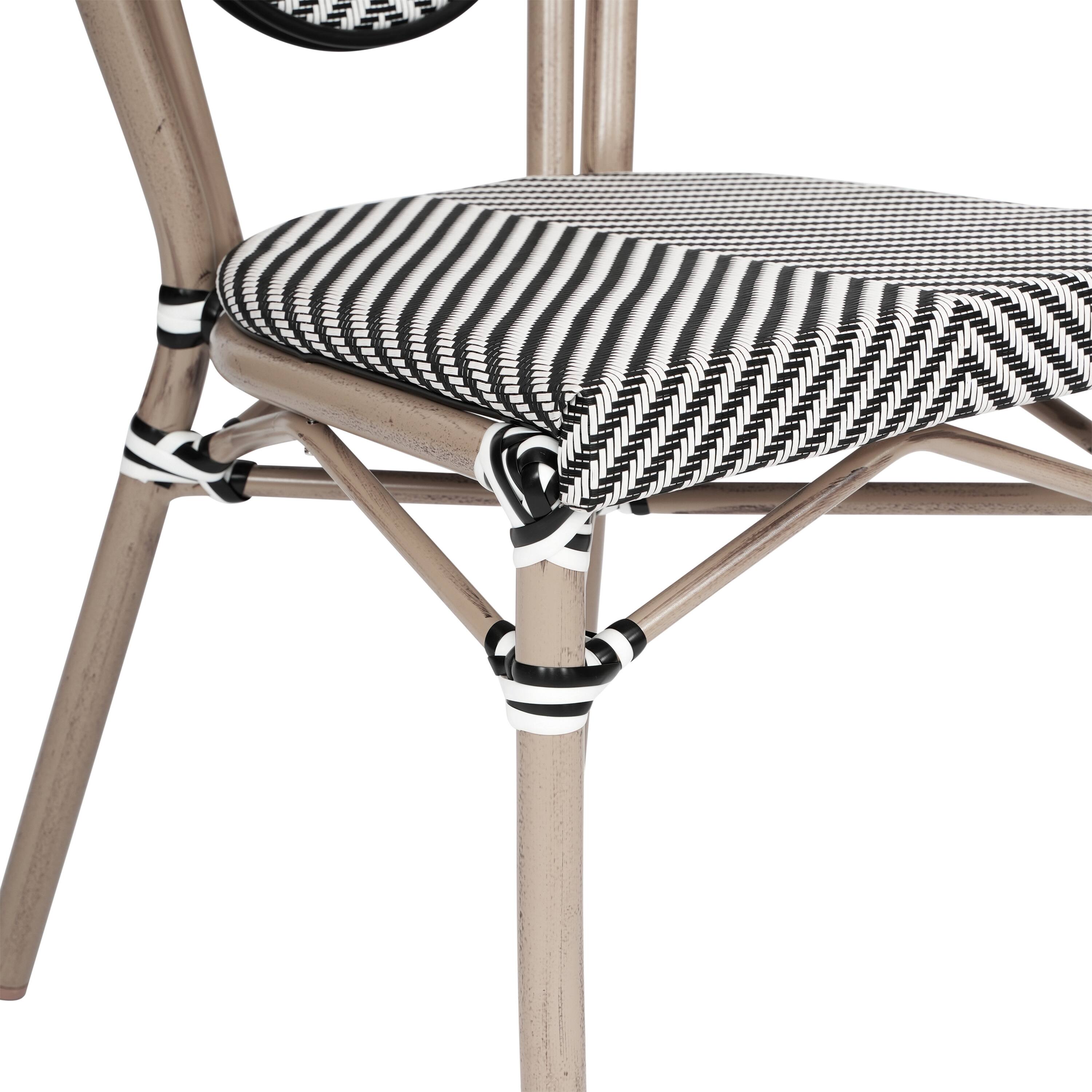 Alt View 9. Emma + Oliver - Massalia Indoor/Outdoor Stacking Thonet Bistro Style Chair with Textilene Seat and Bamboo Finished Metal Frame - Black & White/Light Natural Frame.