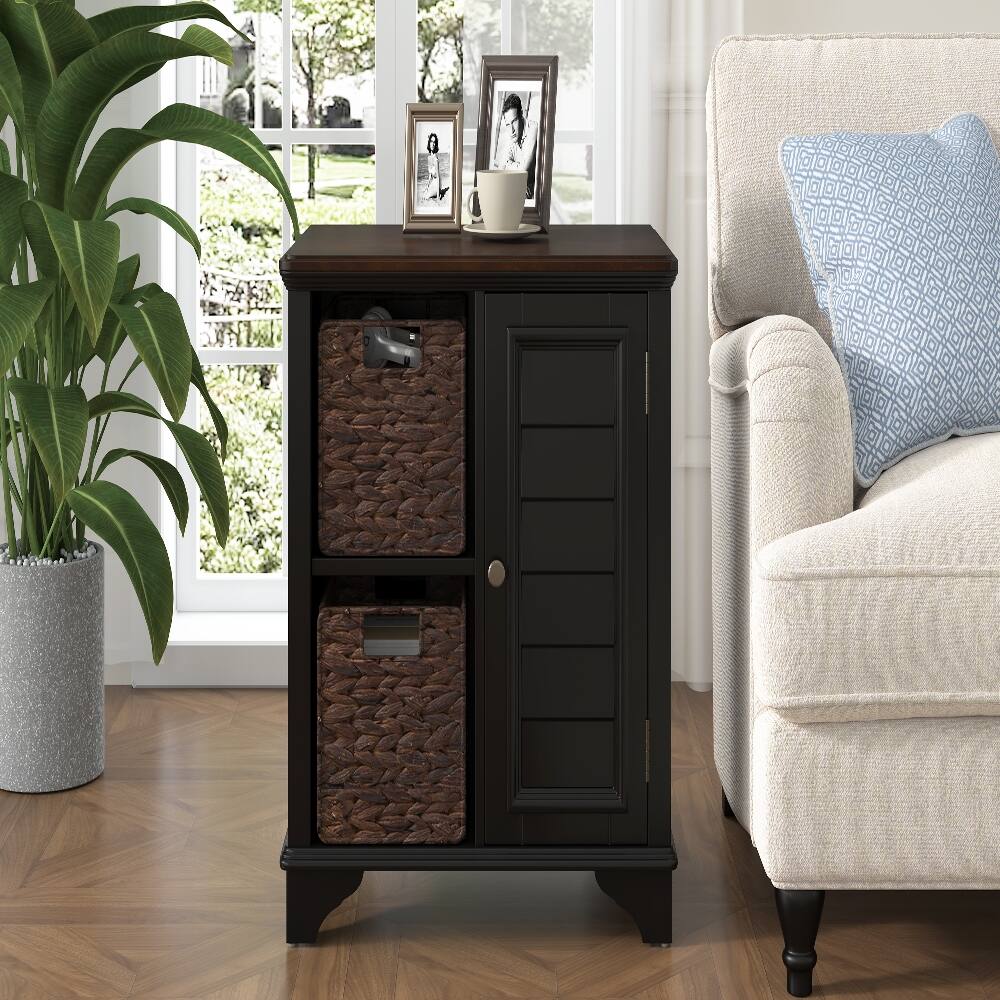 Back. Loheer - Loheer End Table with Woven Baskets Shutter Style Side Table Solid Wood Base - White.