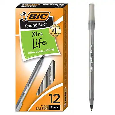 BIC Round Stic
Xtra Life
Ultra Long Lasting
#1 Ball Pen
12 Medium Ball Pens
Black