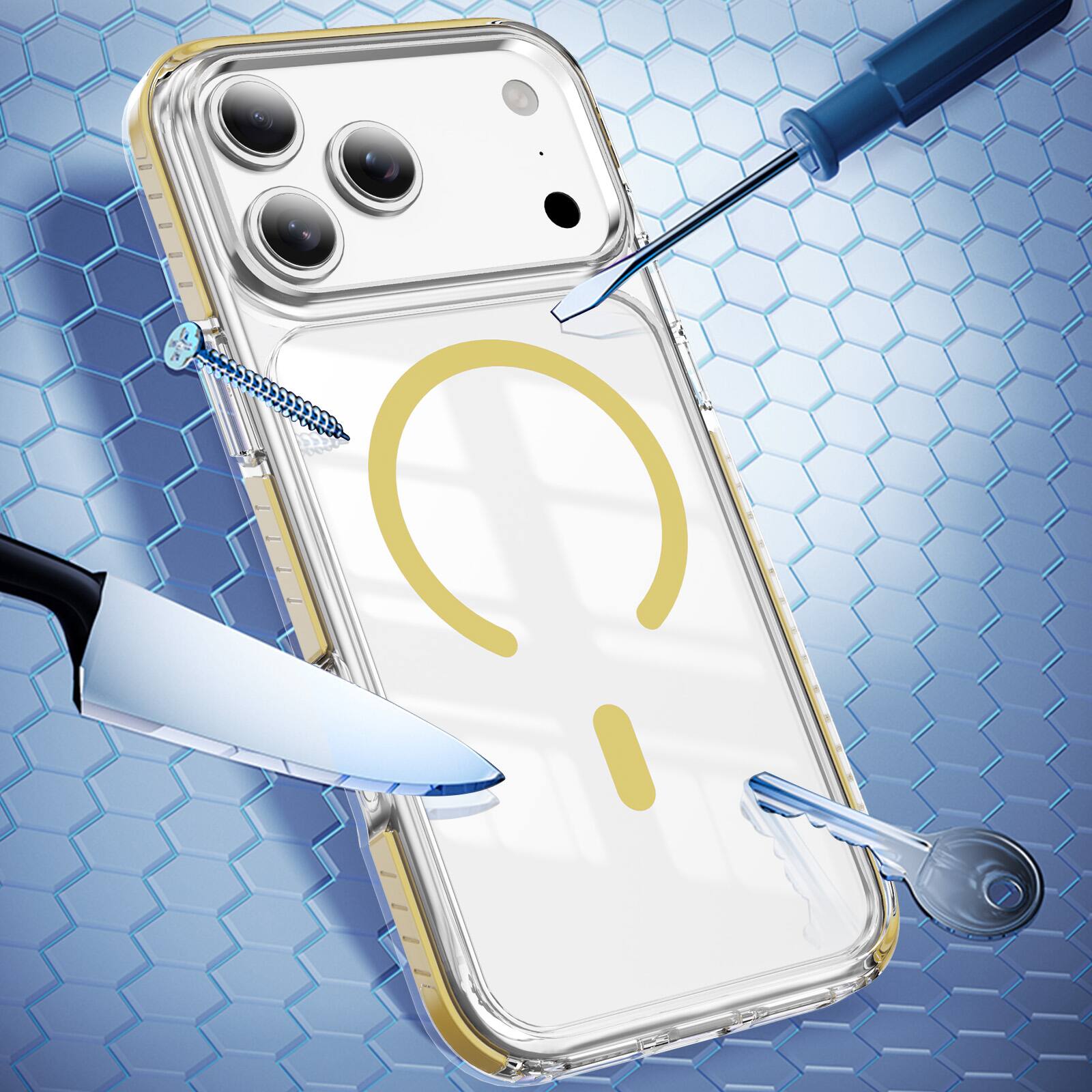 Alt View 1. UUCOVER - Magnetic Case for Apple iPhone 18 Pro Max, Compatible with MagSafe, Shockproof Anti-slip Bumper Anti-Scratch Clear Cover - Yellow.