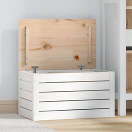 Boyel Living - 23.4 in.W Rustic Storage Box Rectangular Solid Pine Wood Medium Storage Box - White