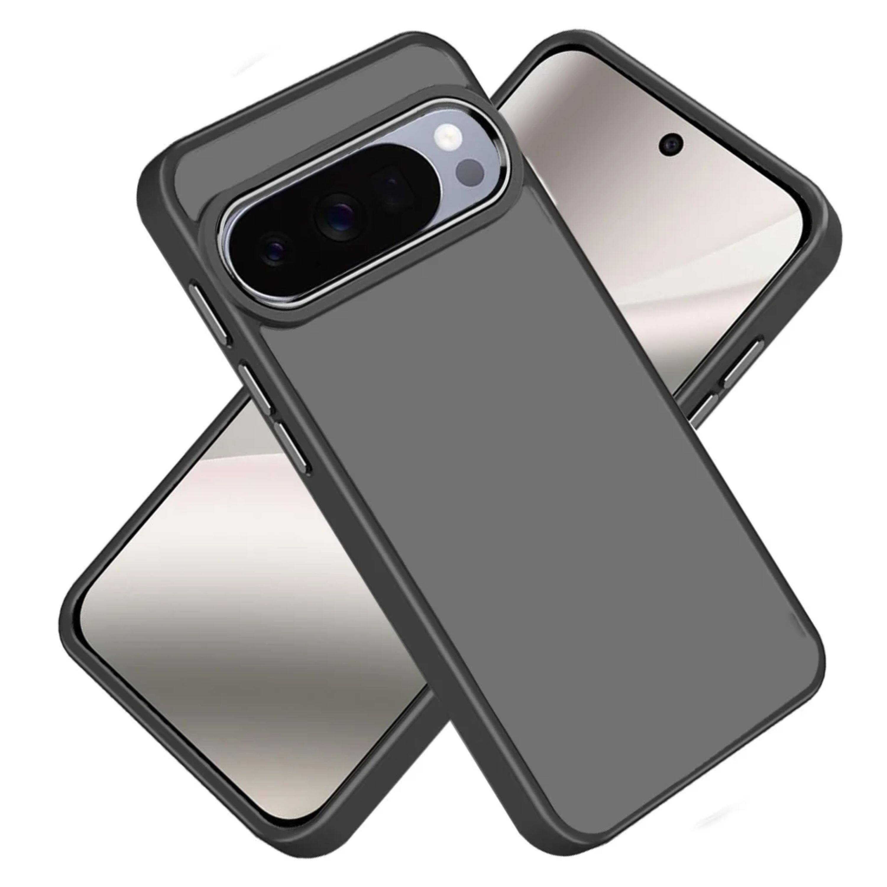 Left. Kitcheniva - Thick Acrylic Metal Buttons Phone Case With Tempered Glass For Google Pixel 10 Pro XL Black - Black.