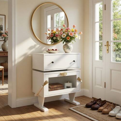 Angle. LUCKY ONE - 20.7" Assembled Robot LED Nightstand 360 Rotating Drawer - White.