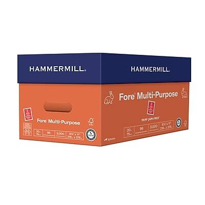 HAMMERMILL  
Fore Multi-Purpose  
20% Jam-Free  
5,000 Sheets  
279 x 216 mm  
90 g/m²  
500 Sheets per Pack  
20 Packs per Case