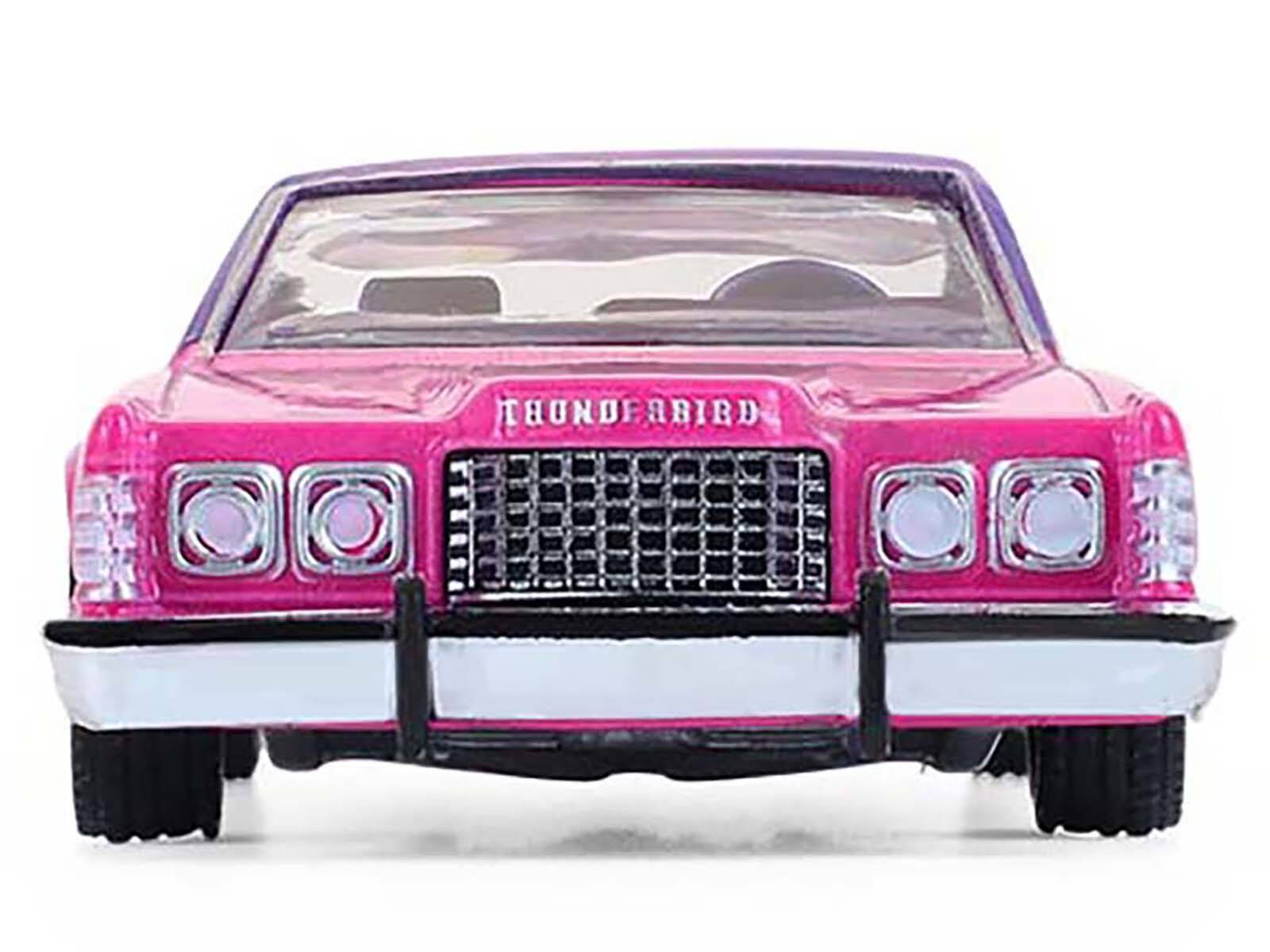 Alt View 4. Greenlight - 1975 Ford Thunderbird Lowrider Pink Metallic with Purple Top & Graphics & Interior 1/64 Scale Model Cars by Greenlight.