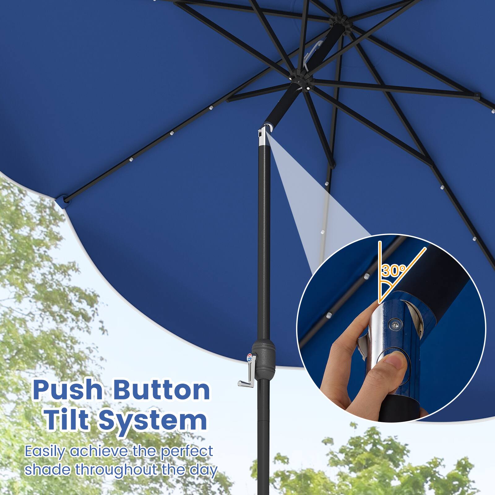 Push Button Tilt System  
Easily achieve the perfect shade throughout the day