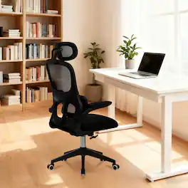 HTUTWOO - High Back Ergonomic Mesh Office Chair, 3D Headrest Lumbar Support with Tilt Function, for Home Office & Task Work - Black