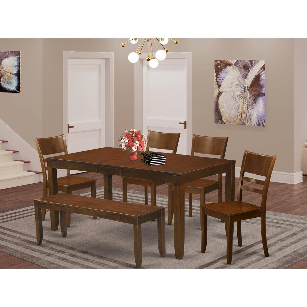 Alt View 2. East West Furniture - 6 Pc Kitchen Table with bench-Table with Leaf and 4 Dining Chairs and 1 Bench - Espresso.