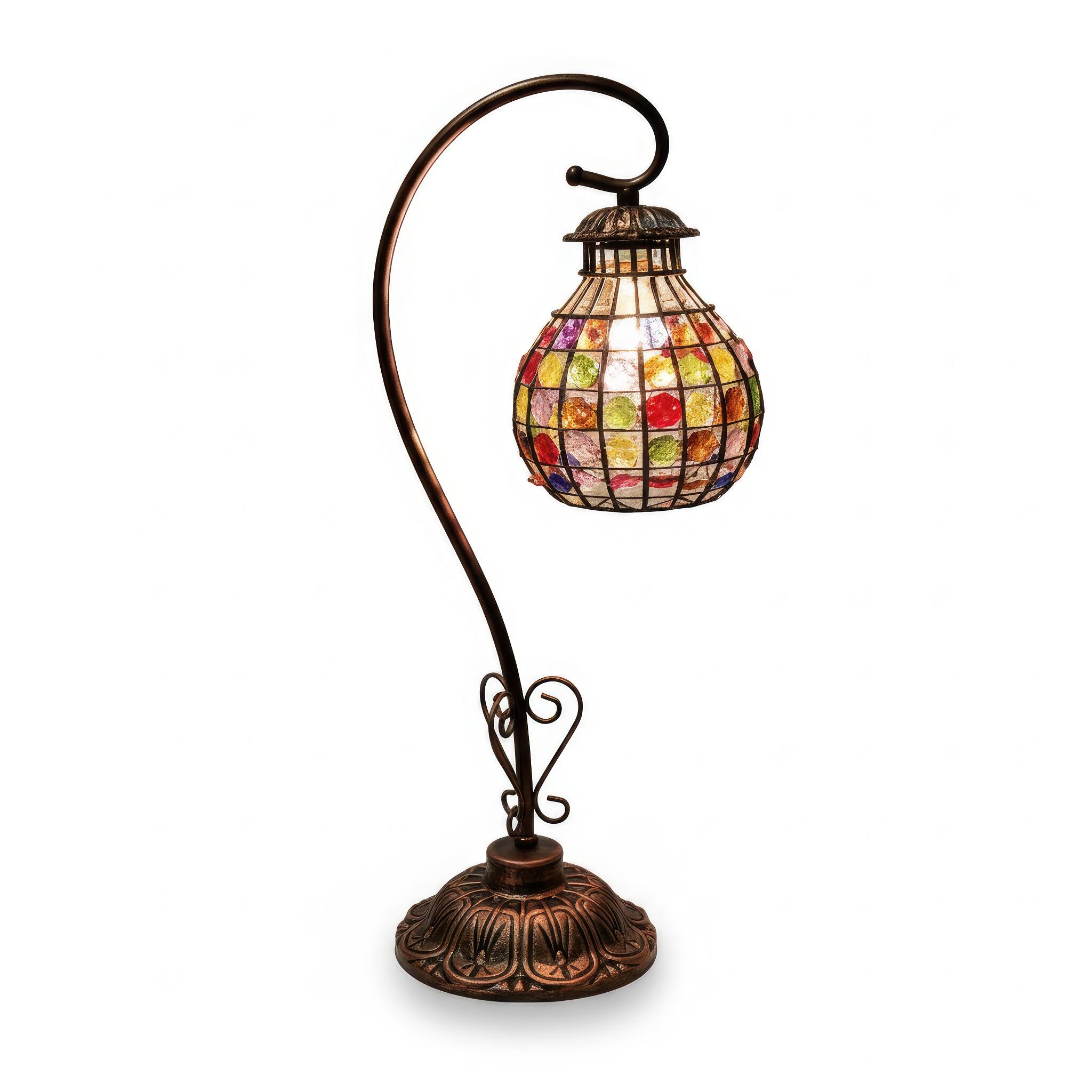 Angle. FC Design - 21"H Bronze Ornate Vase w/ Stained Glass Teardrop Shade Table Lamp.