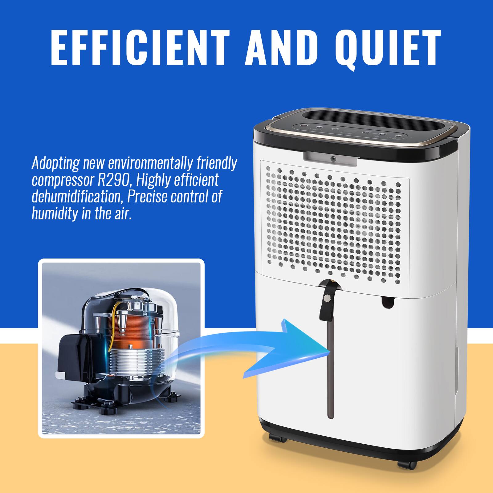 EFFICIENT AND QUIET

Adopting new environmentally friendly compressor R290, Highly efficient dehumidification, Precise control of humidity in the air.