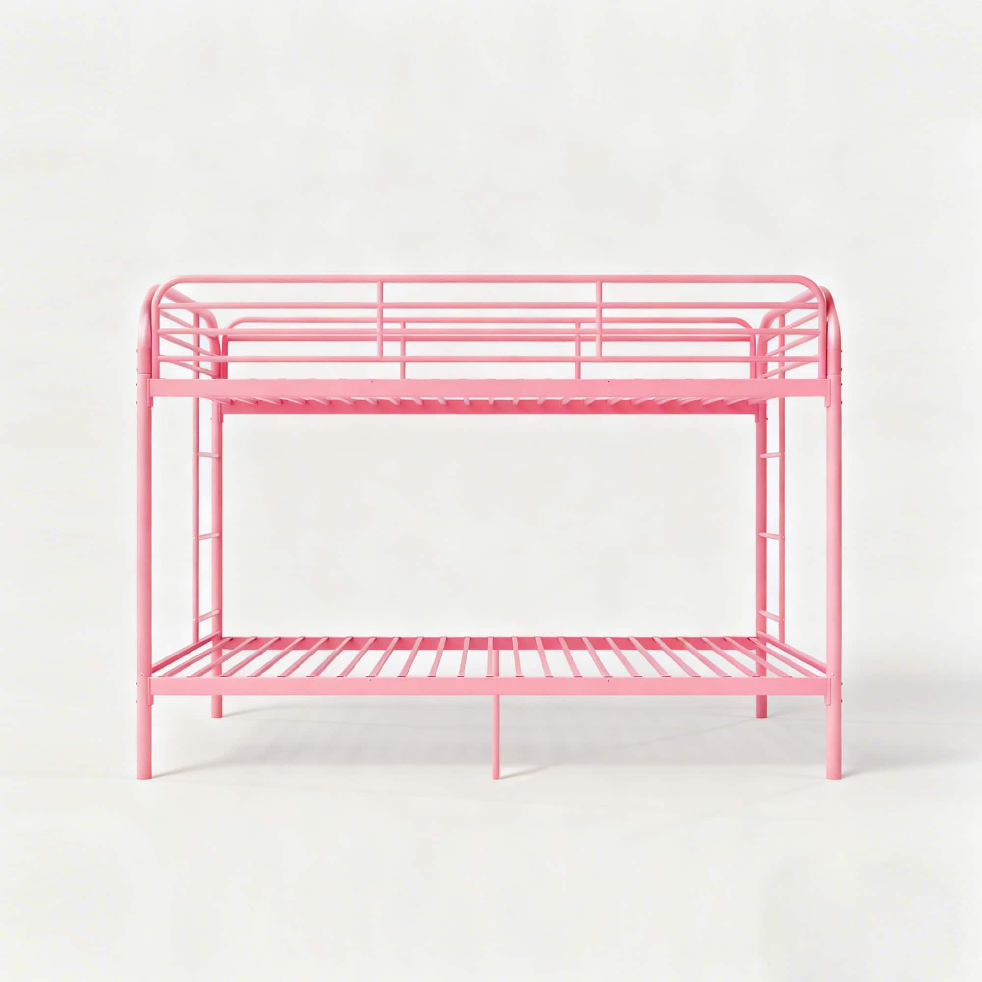 GOODSILO - Metal Twin Over Twin Bunk Bed with Dual Ladders and Full-Length Safety Rails, Space-Saving Design for Kids and Teens - Pink