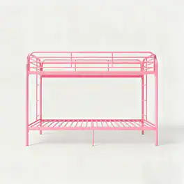 GOODSILO - Metal Twin Over Twin Bunk Bed with Dual Ladders and Full-Length Safety Rails, Space-Saving Design for Kids and Teens - Pink