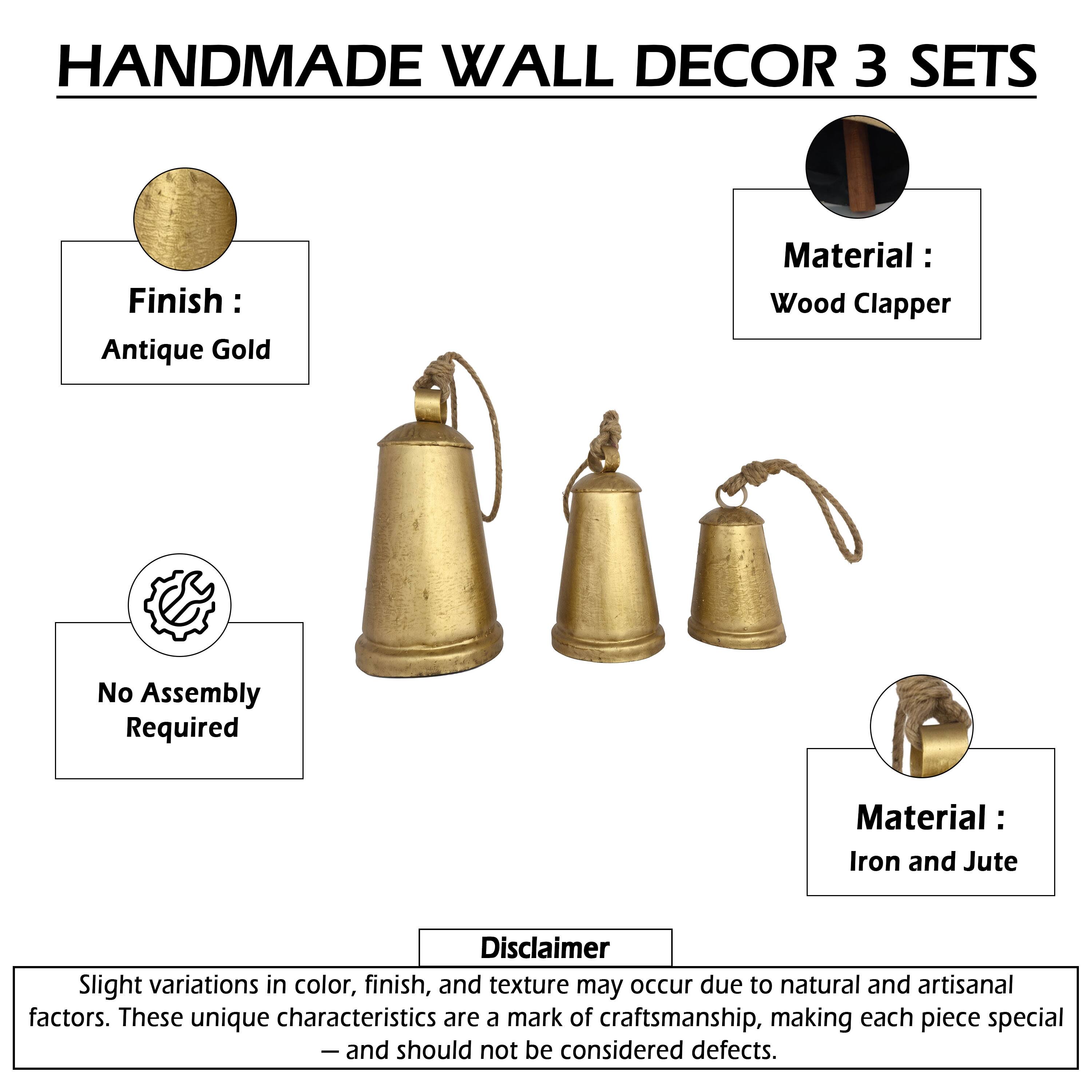 Manhattan Lane Loma Set of 3 Wall Hanging Bells, Natural Jute Rope ...