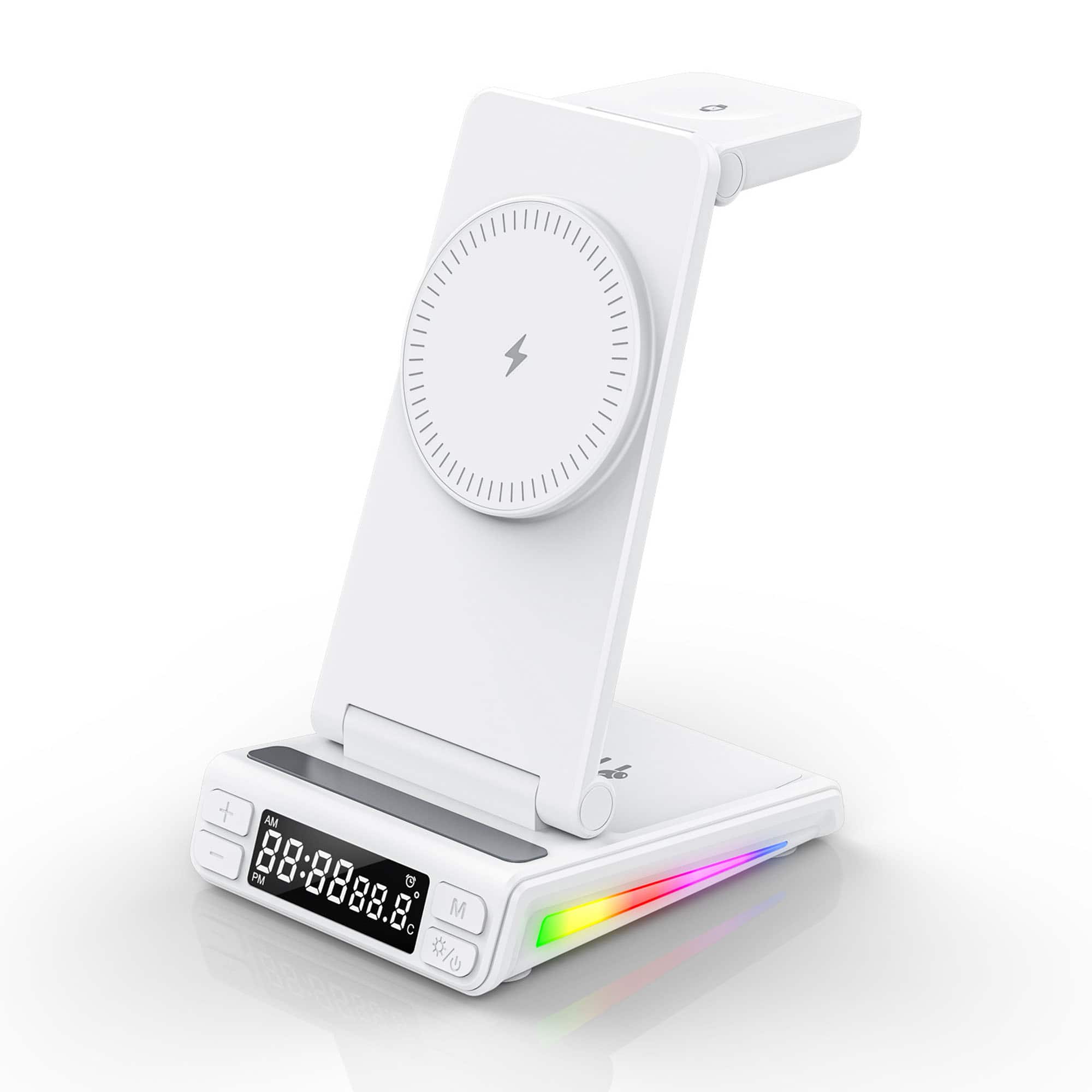 YONWAY - 5 in 1 Wireless Charging with Clock, Temperature and Night Light, Multi-Device Dock for iPhone, Airpods, Apple Watch - White