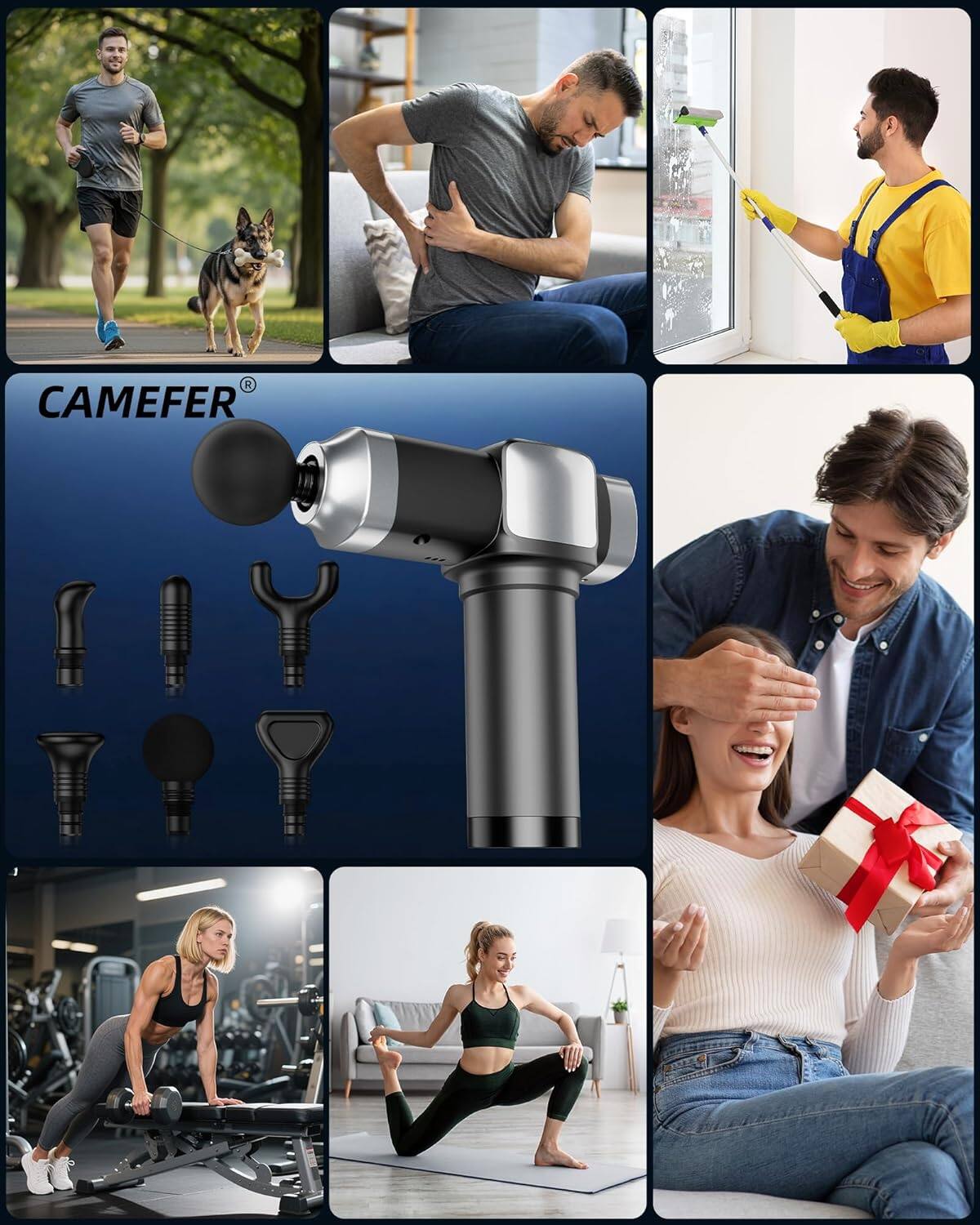 Alt View 4. Core Tech - Deep-Tissue Percussion Massage Gun with 30 Speeds, 6 Massage Heads and LCD Touchscreen - Black/Gray.