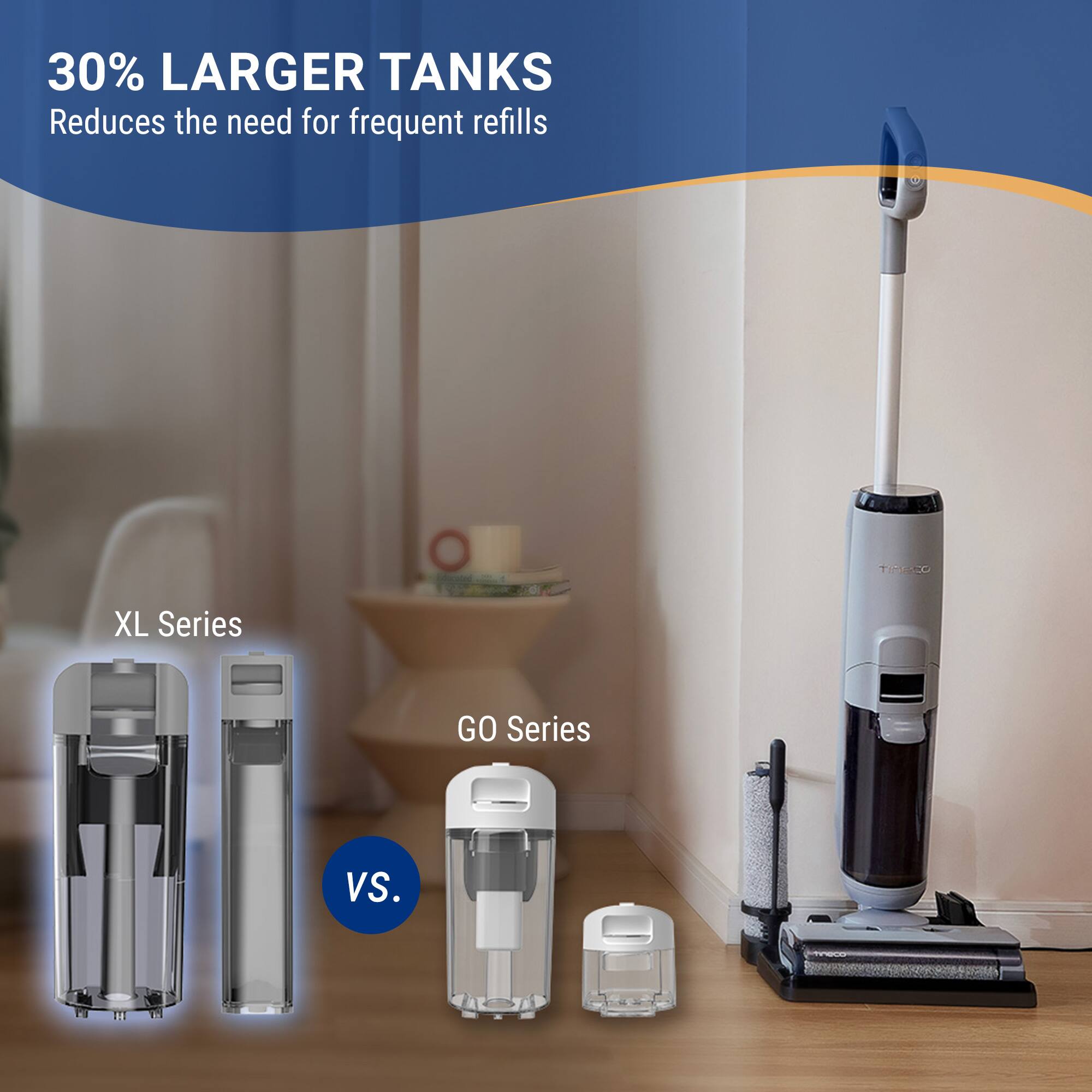 30% LARGER TANKS  
Reduces the need for frequent refills  

XL Series vs. GO Series