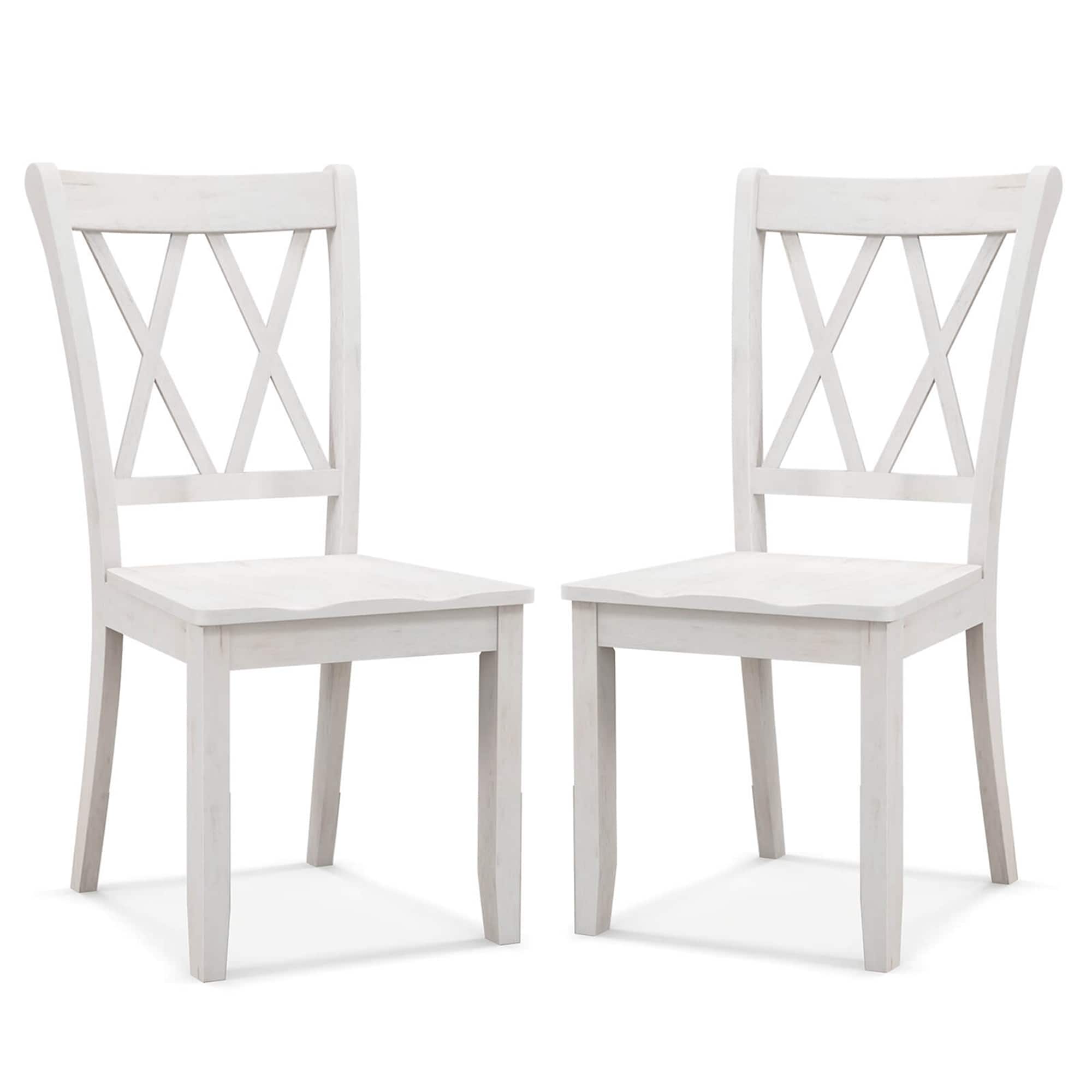 Front. Costway - Wooden Dining Chairs Set of 2 with Ergonomic Seat Rubber Wood Frame & High Backrest - White.