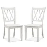 Costway Wooden Dining Chairs Set of 2 with Ergonomic Seat Rubber Wood Frame & High Backrest - White - Front_Zoom