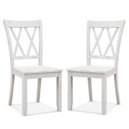 Costway - Wooden Dining Chairs Set of 2 with Ergonomic Seat Rubber Wood Frame & High Backrest - White