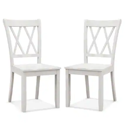 Front. Costway - Wooden Dining Chairs Set of 2 with Ergonomic Seat Rubber Wood Frame & High Backrest - White.