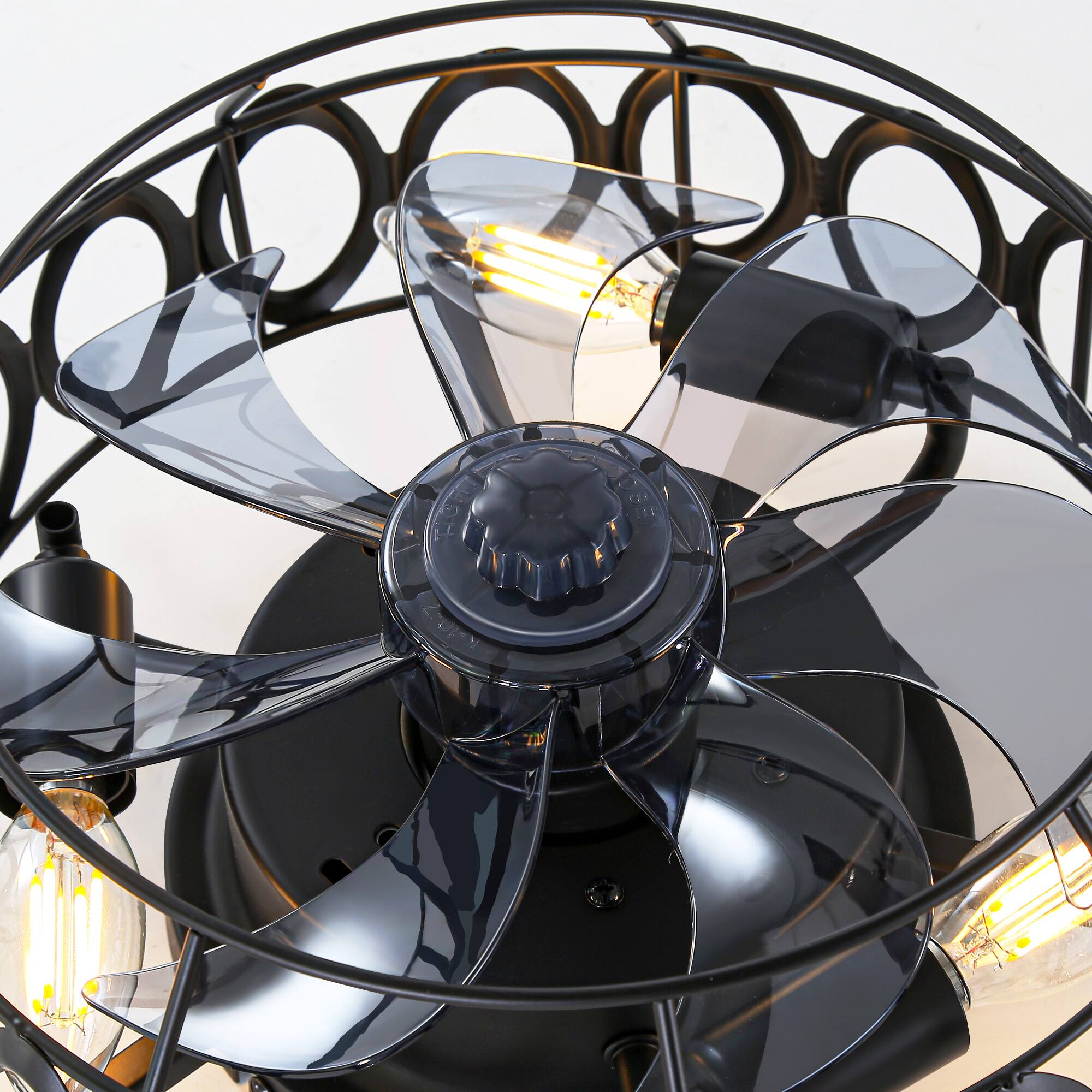 Alt View 9. Breezary - 13'' Flush Mount Mini Small Ceiling Fan with Light Fixture, Remote, DC Motor, Farmhouse Cage Design for Bedroom - Matte Black.