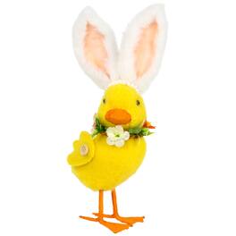 Northlight - Duckling with Rabbit Ears Floral Easter Figurine - 10" - Yellow