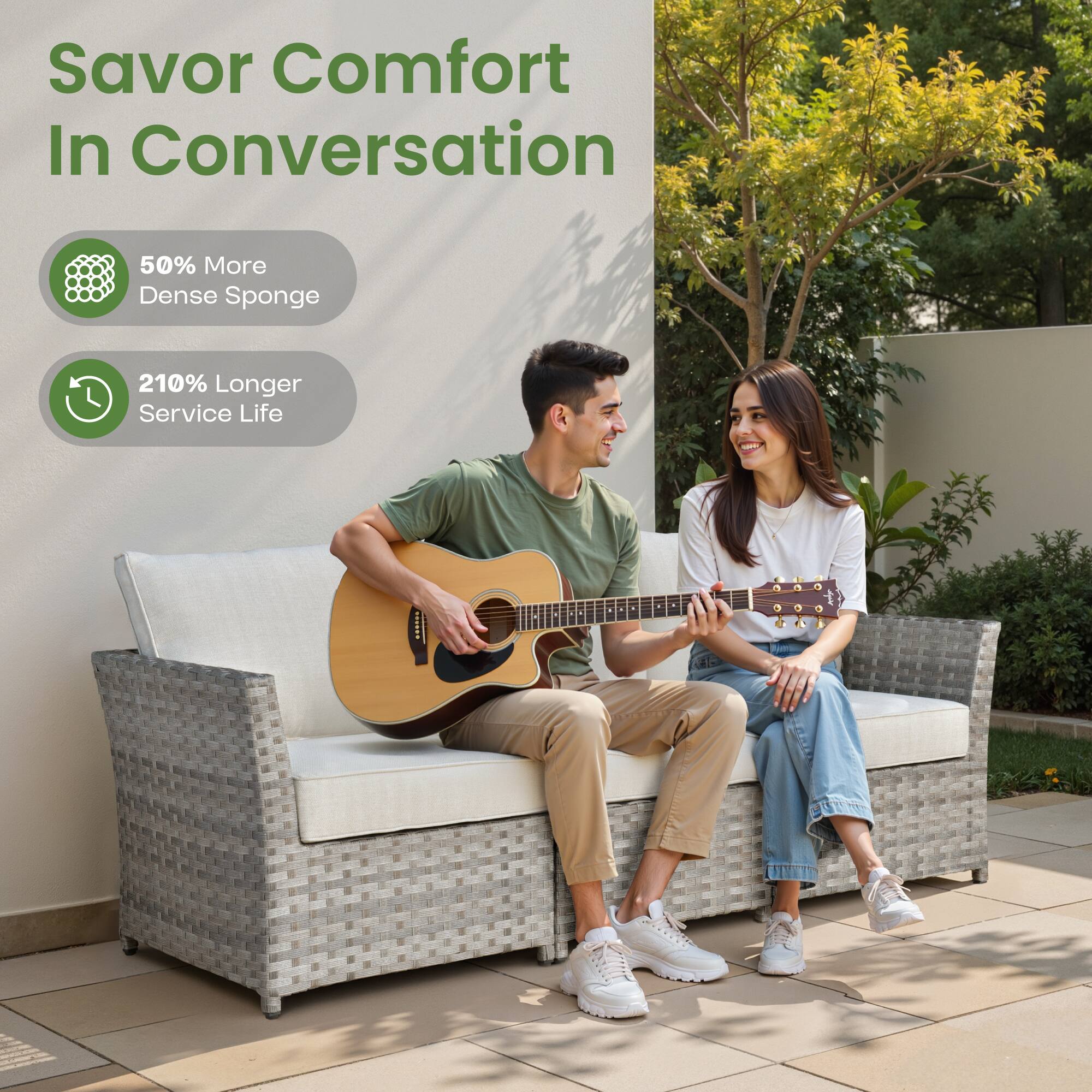 Savor Comfort In Conversation

- 50% More Dense Sponge
- 210% Longer Service Life
