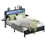 Left. Bestier - King Size Bed Frame with Upholstered Headboard Built-in Storage LED Lighting and Charging Station - Brown.