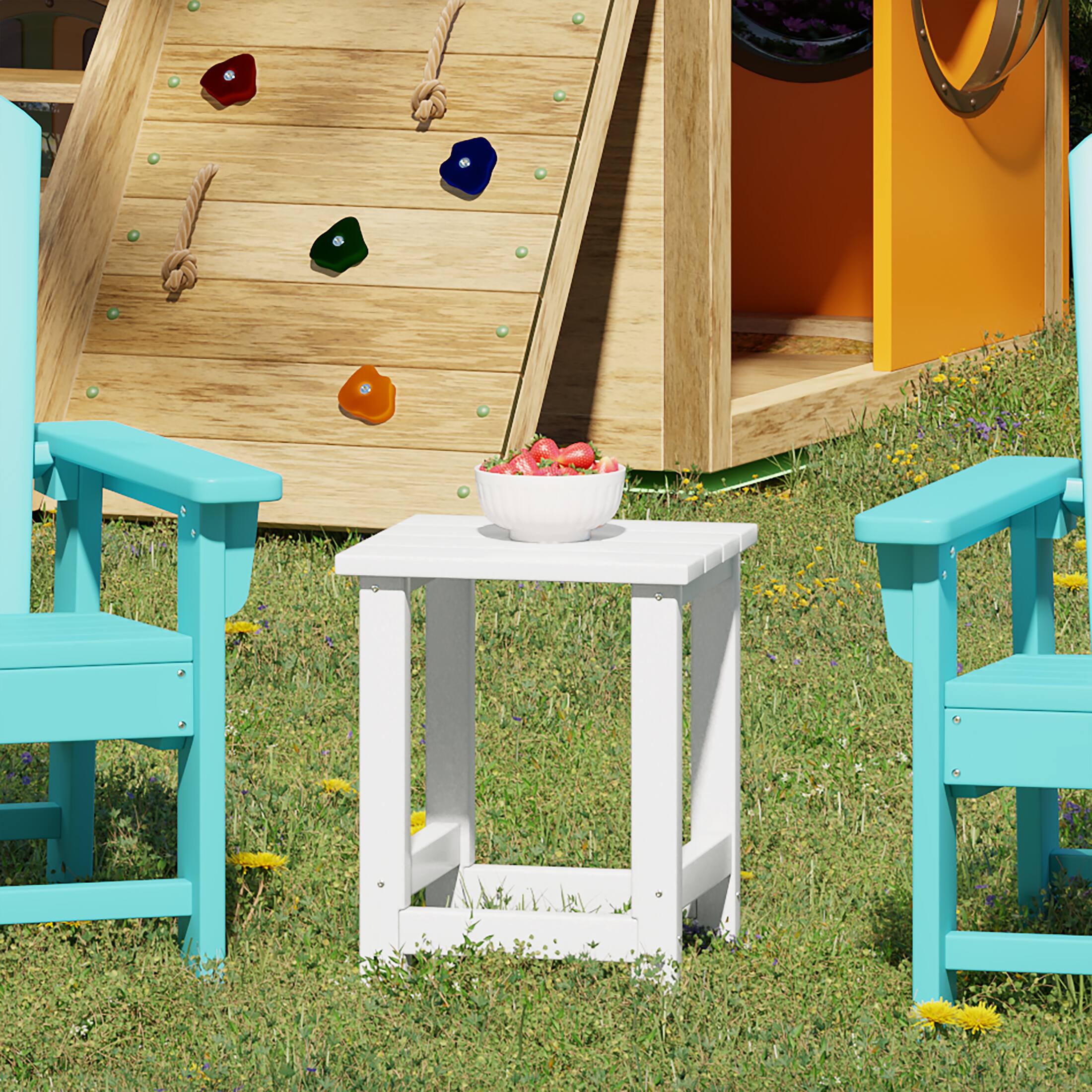 Angle. WestinTrends - WestinTrends Malibu Kids Outdoor Patio Furniture HDPE Adirondack Square Side Table - White.