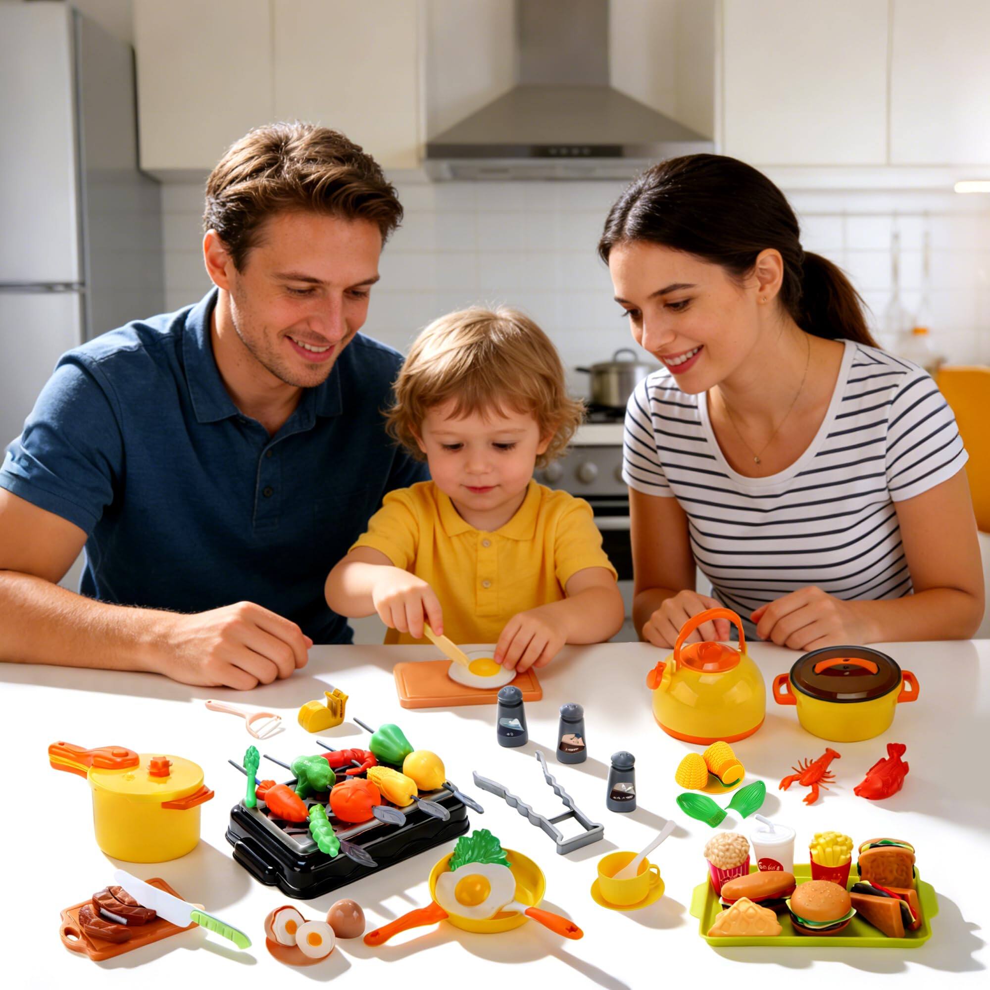 Alt View 3. CUTE STONE - CUTE STONE 73PCS Kids Kitchen Playset with Pretend Food & BBQ Grill.