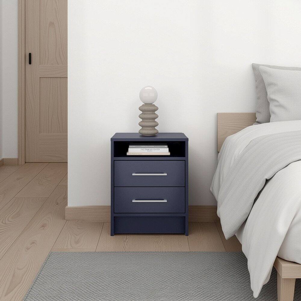 Alt View 3. TuHome - Nightstand Minimalist Style, Superior Top Shelf,One Open Storage Shelf,Light Oak - Blue.