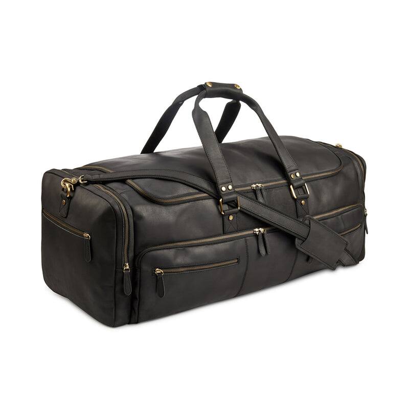 Back. Luxorro - Leather Duffel Bag For men. 30 Inch - Black.