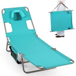 Costway - Patio Tanning Chair,Folding Beach Lounge Chair with 5-Position Adjustable Backrest - Mint Green
