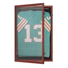 Front. Emma + Oliver - Wooden Jersey Display Case with Foam Board and Keyed Lock - Mahogany.
