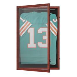 Emma + Oliver - Wooden Jersey Display Case with Foam Board and Keyed Lock - Mahogany
