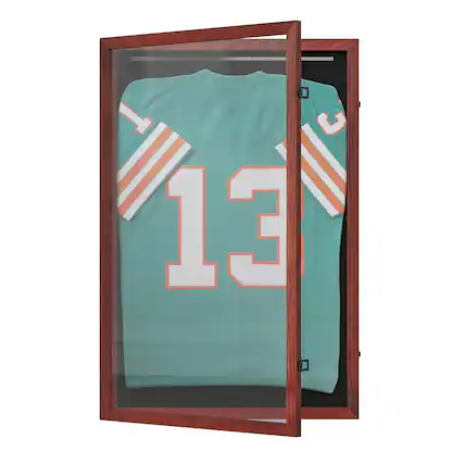Front. Emma + Oliver - Wooden Jersey Display Case with Foam Board and Keyed Lock - Mahogany.