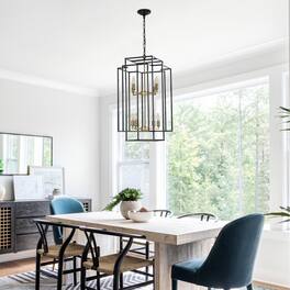 Loheer - 18 Inch Modern Eight Light Chandelier Black Gold Geometric Pendant for Dining Room Kitchen