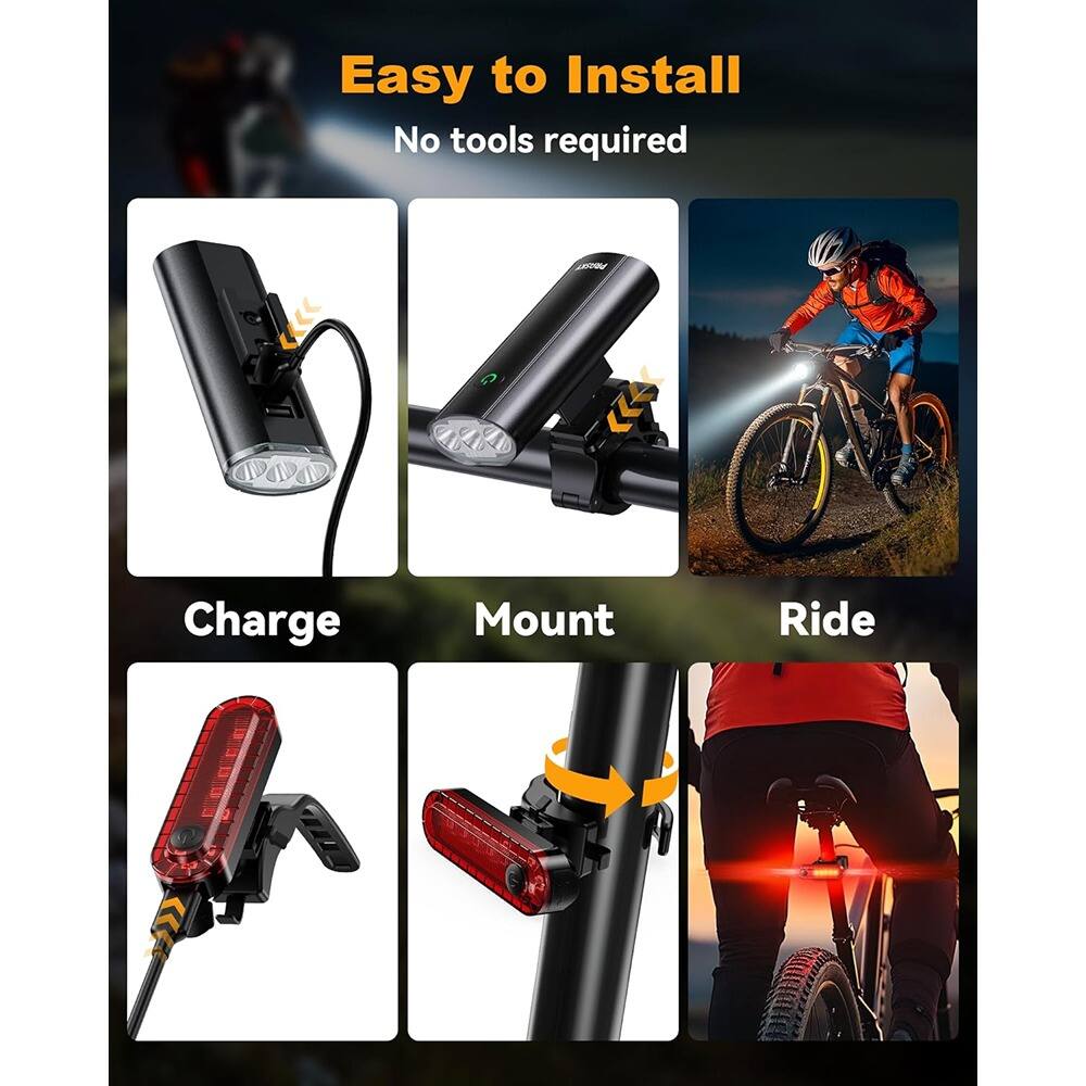 Easy to Install  
No tools required  

Charge  
Mount  
Ride