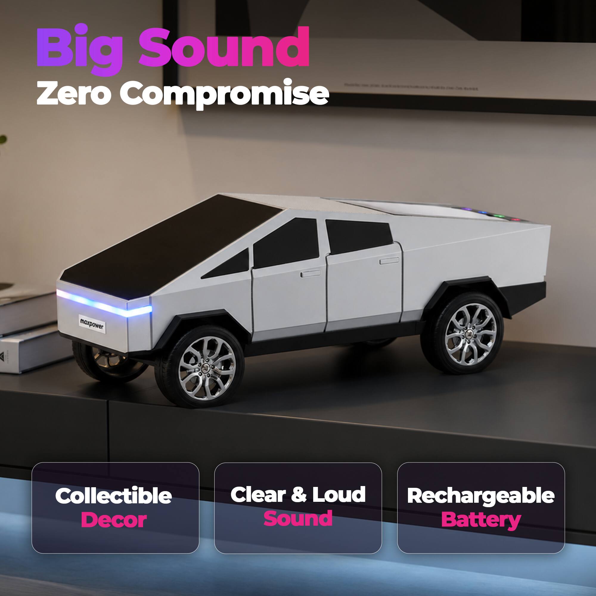 Big Sound Zero Compromise  
moxpower 4  
Collectible Decor  
Clear & Loud  
Rechargeable Battery