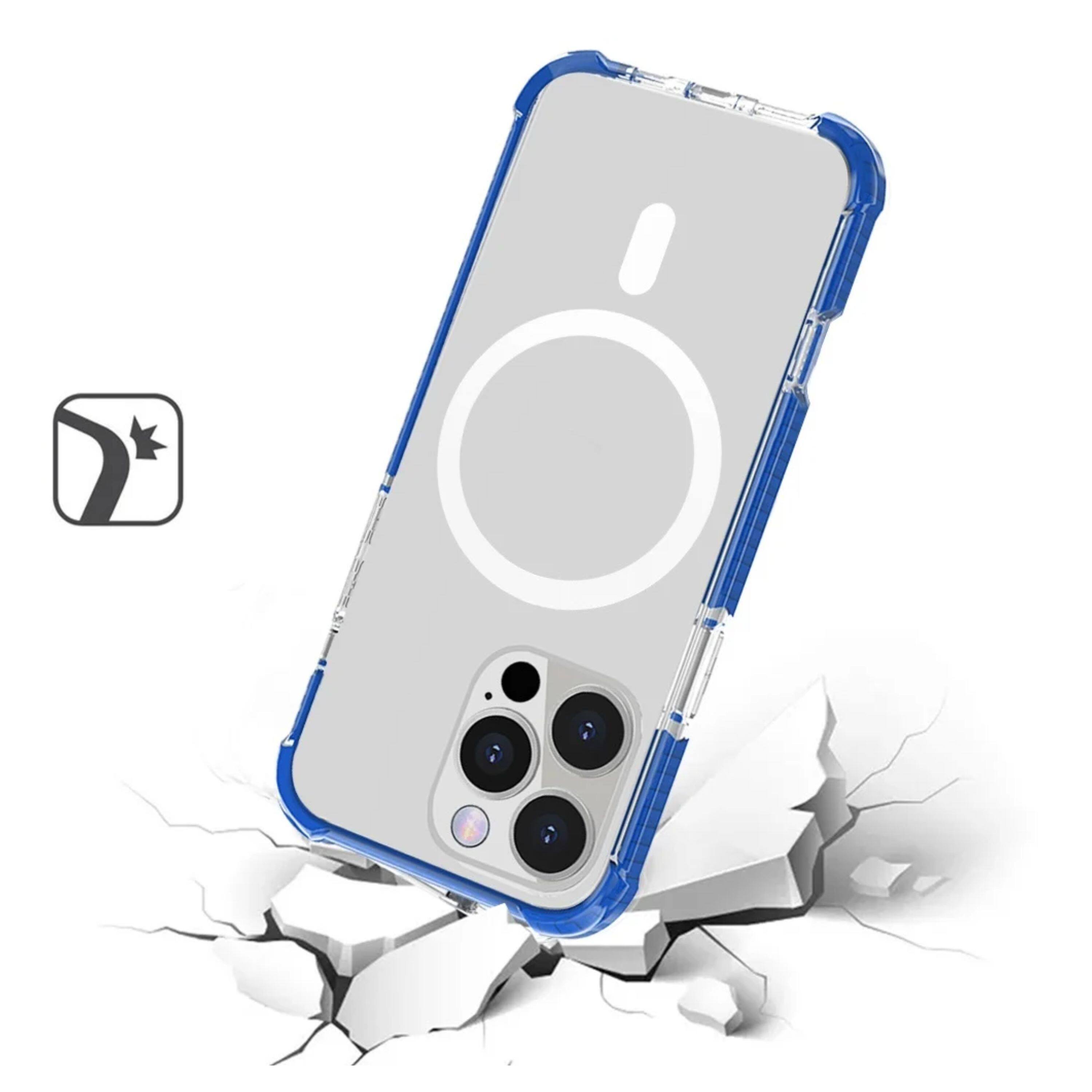 Left. Kitcheniva - Acrylic Hybrid Magnetic Circle Phone Case With Tempered Glass For iPhone 16 Pro Blue - Blue.