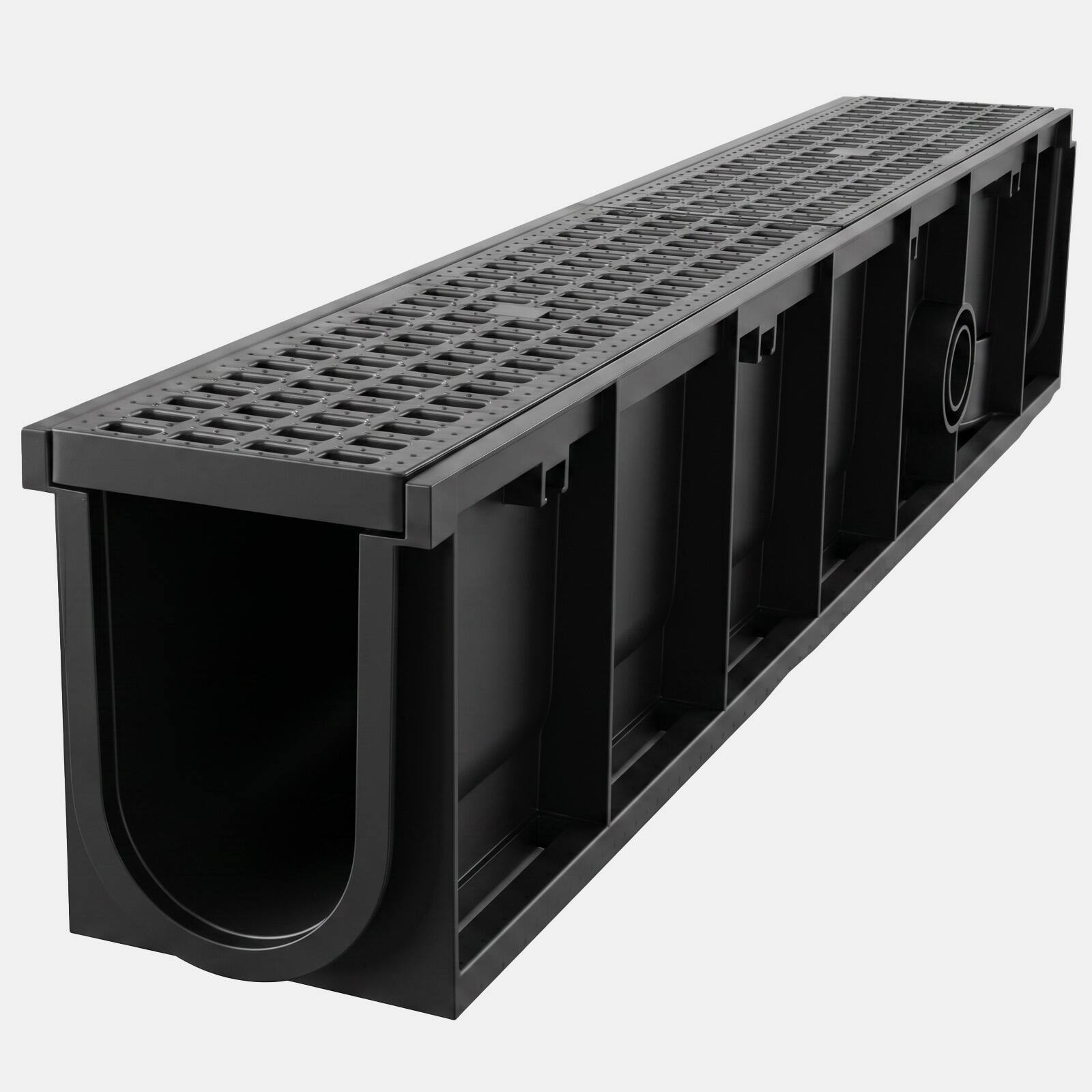 Alt View 5. VEVOR - Trench Drain, 40.1 x 6.1 x 8.0 in, 4 Pack Linear Drainage Channel, HDPE Channel Drain with Grates & End Caps - Black.