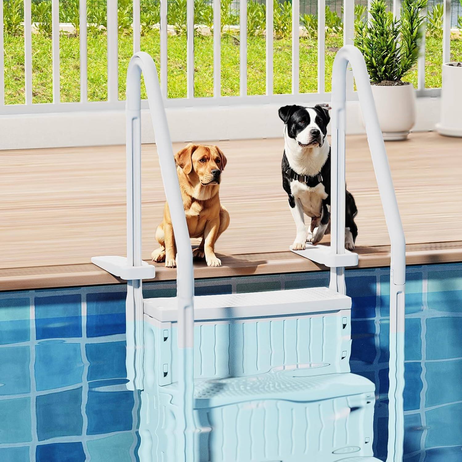 Alt View 7. Winado - 4Step Pool Ladder Heavy-Duty Safety Step for Above Ground Swimming Pool Stair Entry System with Handrails Outdoor Indoor - White.