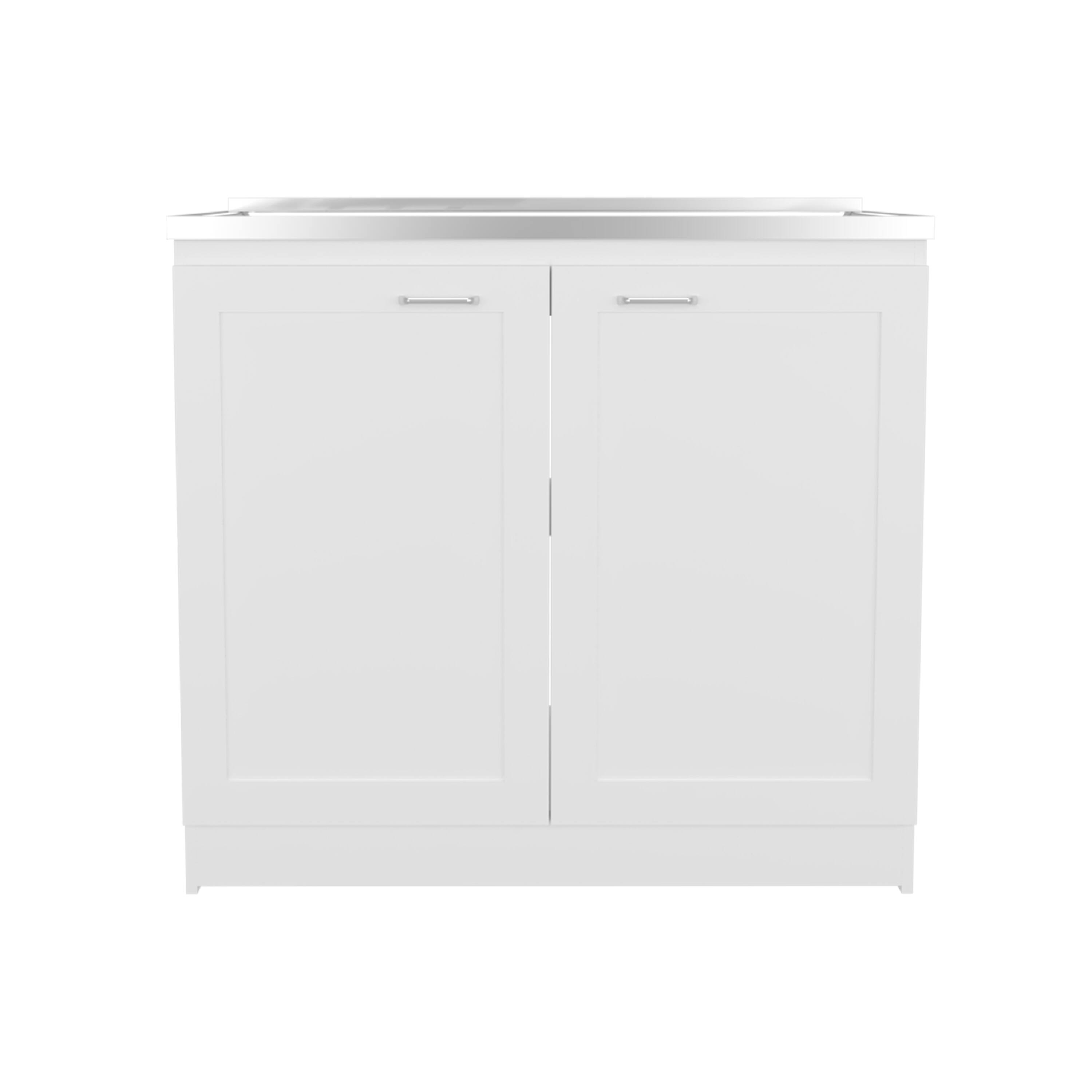 Front. TuHome - Zurich 39" Wide Utility Sink, Base Cabinet Two-Door Cabinet With Two Shelves, Stainless Steel Sink - White.