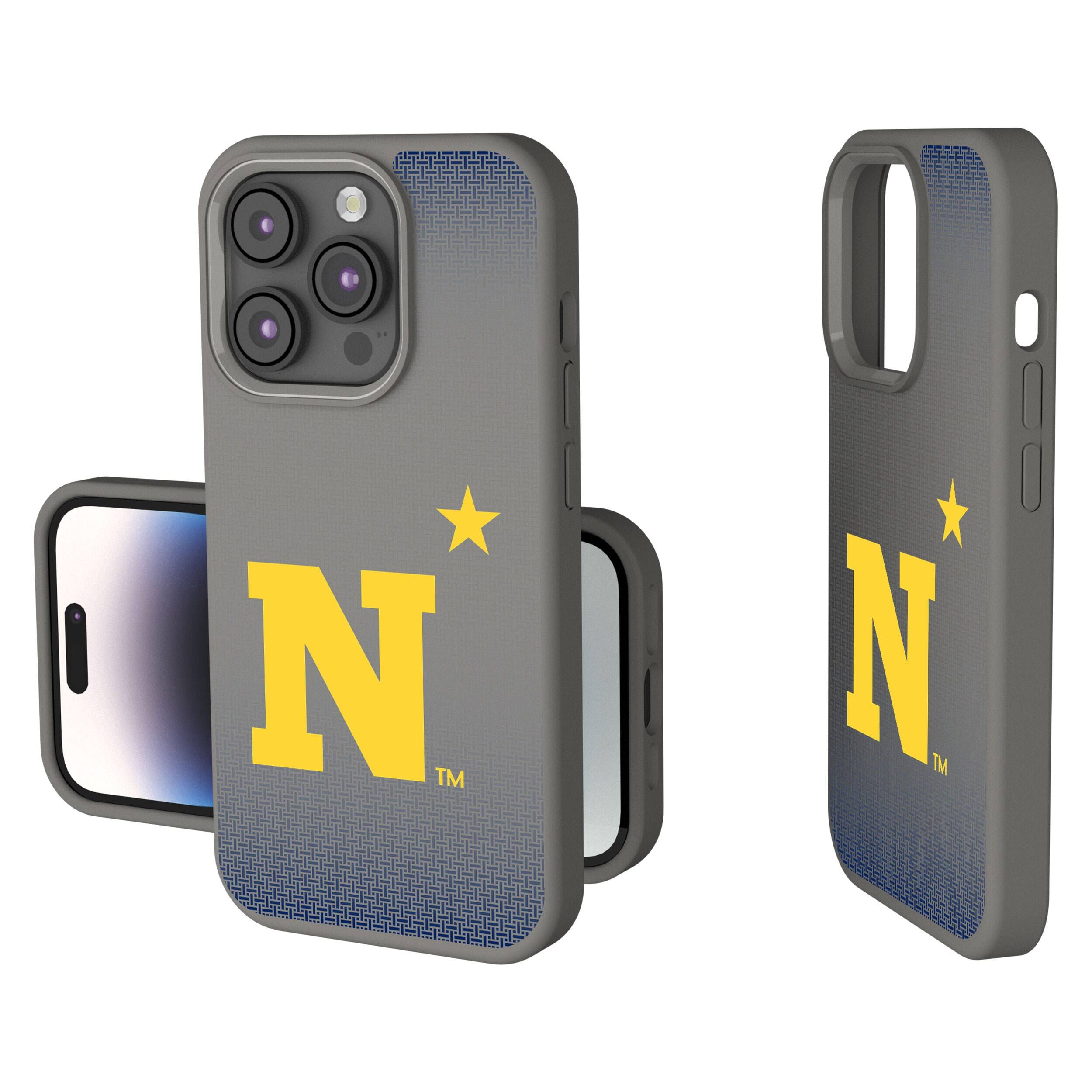 Front. Keyscaper - Navy Midshipmen Linen Logo iPhone Soft Touch Case - 14 - Gray.