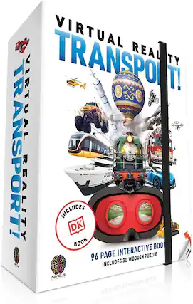 VIRTUAL REALITY TRANSPORT!
INCLUDES DK BOOK
96 PAGE INTERACTIVE BOOK
INCLUDES 3D WOODEN PUZZLE
