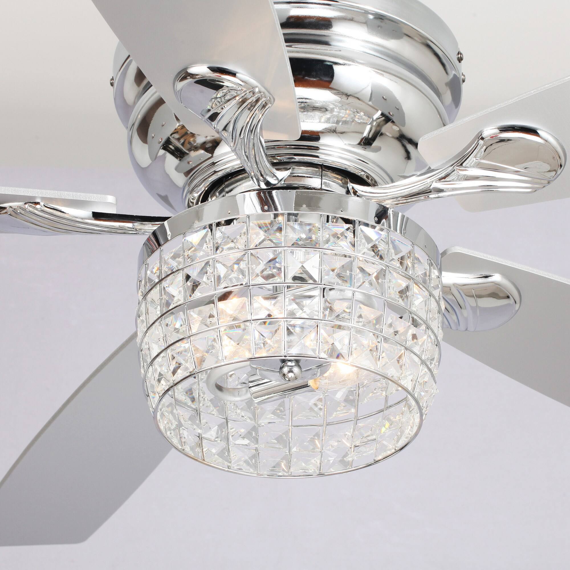 Alt View 8. Parrot Uncle - 52" Chrome Modern Crystal Flush Mount Ceiling Fan with Light Kit and Remote - Chrome.