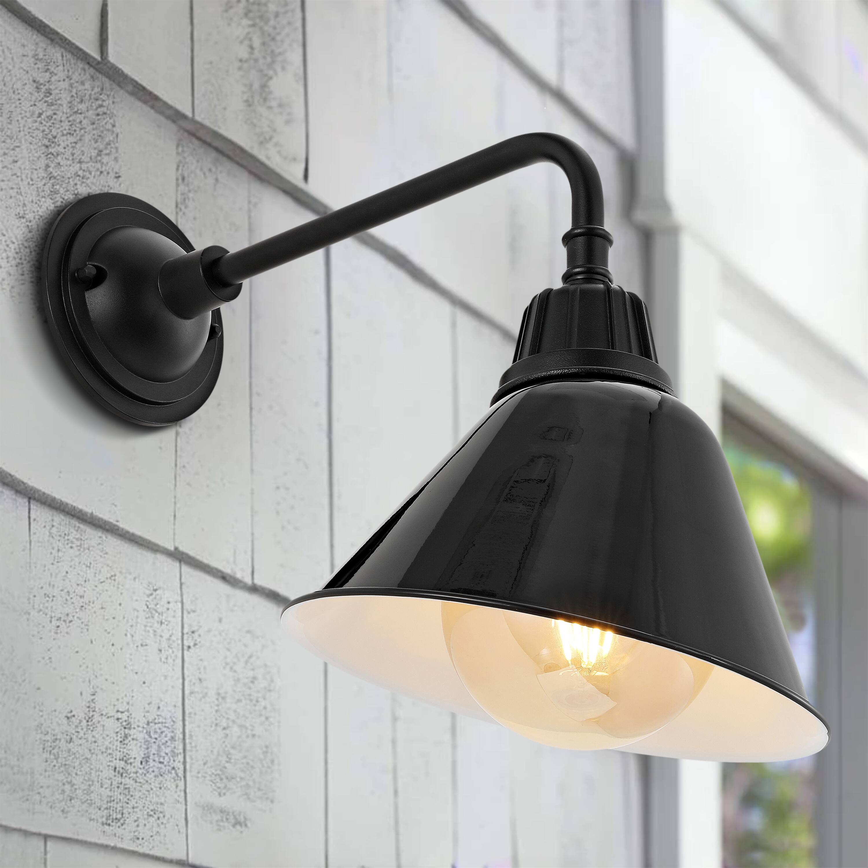 Alt View 6. Jonathan Y - Croydon 9.63" 1-Light Farmhouse Industrial Indoor/Outdoor Iron LED Gooseneck Arm Outdoor Sconce, Black - Black.
