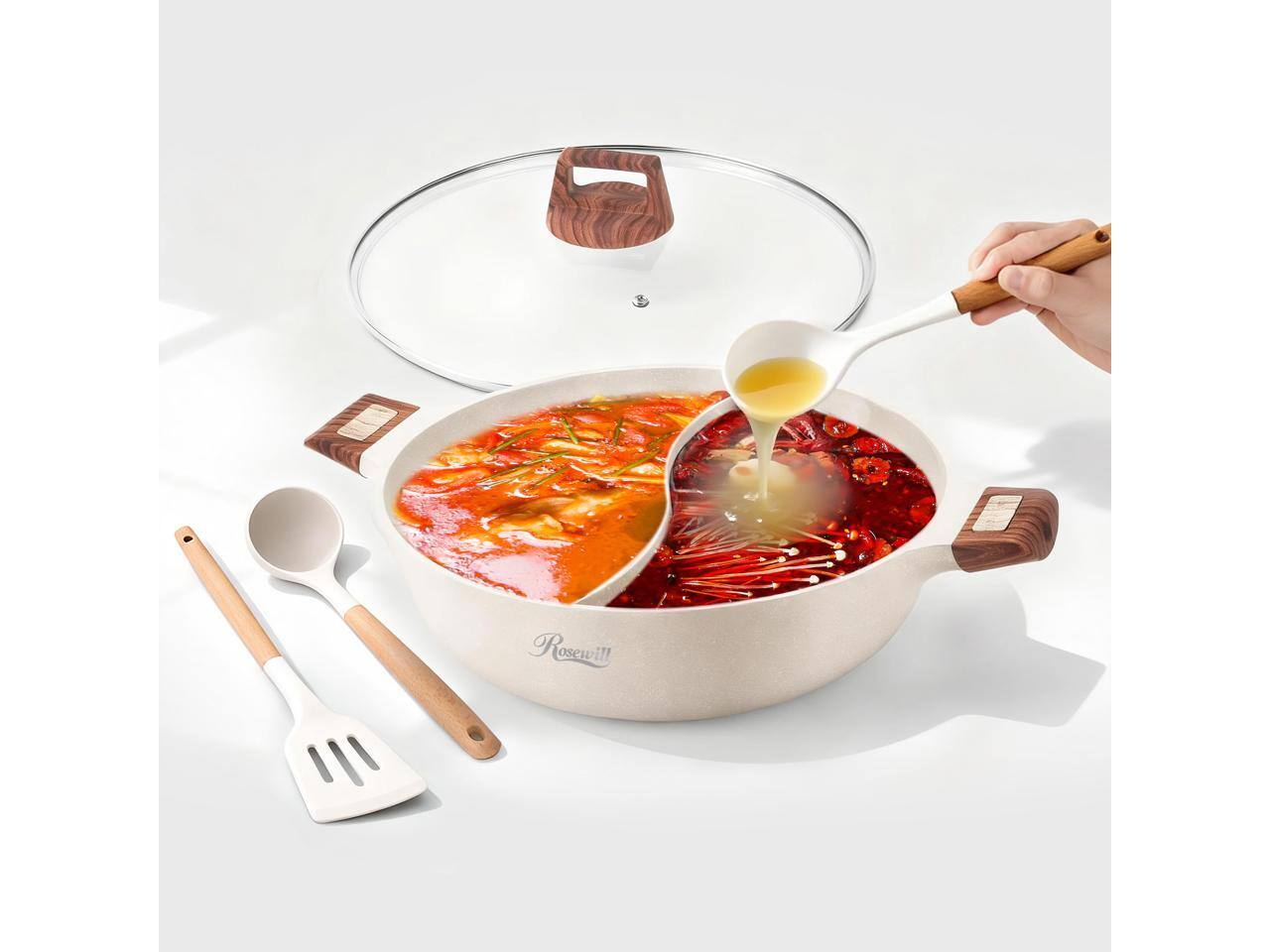 Alt View 1. Rosewill - Rosewill 4.2QT Double Flavor Shabu Shabu Hot Pot with Divider, 13" for Induction, Gas, Electric - Beige - Beige.